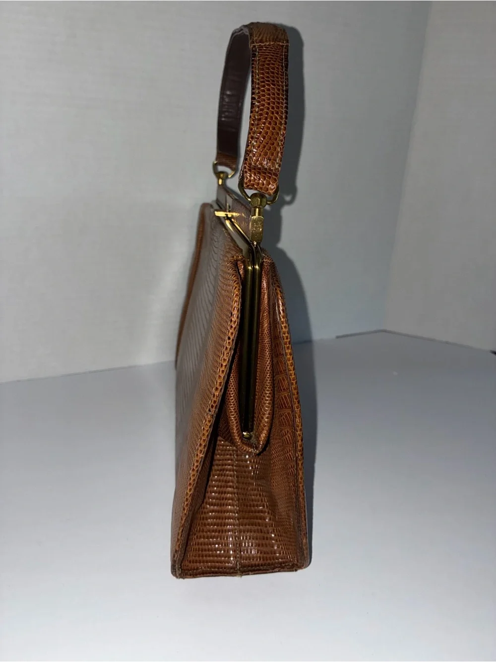 Classic Brown Lizard-Embossed Top-Handle Satchel